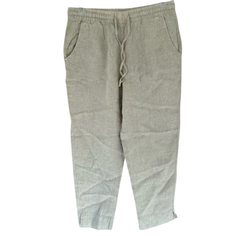 L. L. Bean Linen Pull On Ankle Pants Tapered Beige Oatmeal Womens 18 Reg